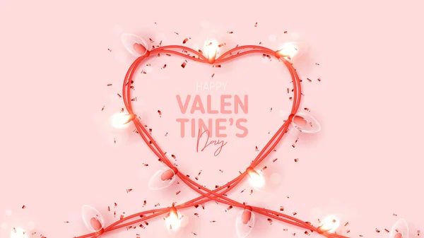 Happy Valentine Day Holiday Banner Vector Illustration Sparkling Garland Shape — Stock Vector