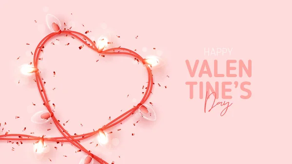 Buon San Valentino Festivo Banner Illustrazione Vettoriale Con Ghirlanda Scintillante — Vettoriale Stock