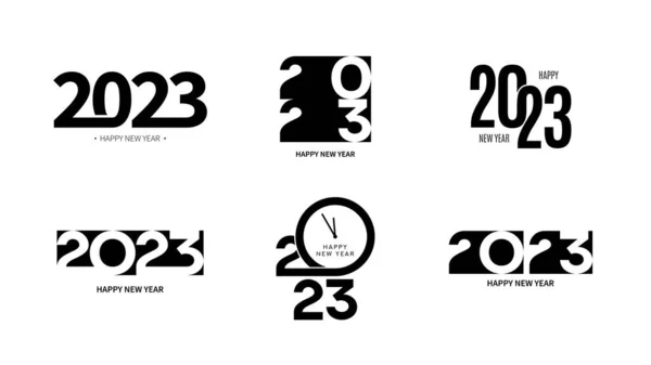 一套2023年快乐新年的标志 收集2023年快乐新年的象征 带有白色背景隔离的黑色假日图标的向量图 — 图库矢量图片