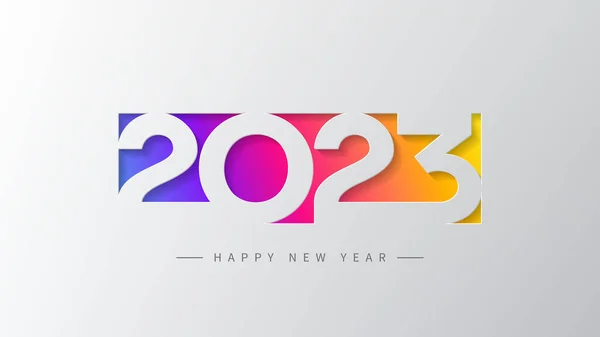 祝您新年快乐 矢量插图与彩色数字2023与趋势梯度 灰色背景的新年标志模板 — 图库矢量图片