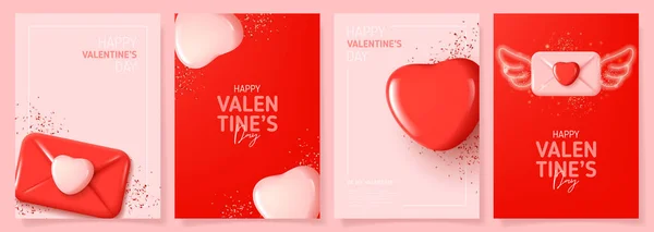 Conjunto Carteles Del Día San Valentín Ilustración Vectorial Con Atributos — Vector de stock