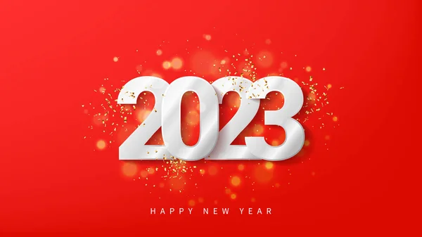 2023 Mutlu Yıllar Pankartı Kırmızı Arka Planda Altın Rengi Konfeti — Stok Vektör