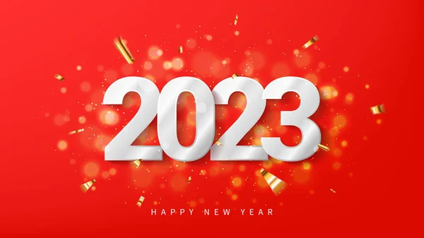 2023 Happy New Year Banner Numărul Argint 2023 Fundal Roșu — Vector de stoc