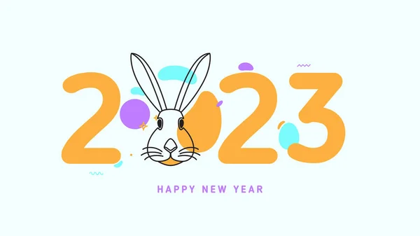 2023 Mutlu Yıllar Pankartı Nce Çizgi Şeklinde Siyah Tavşanlı Vektör — Stok Vektör