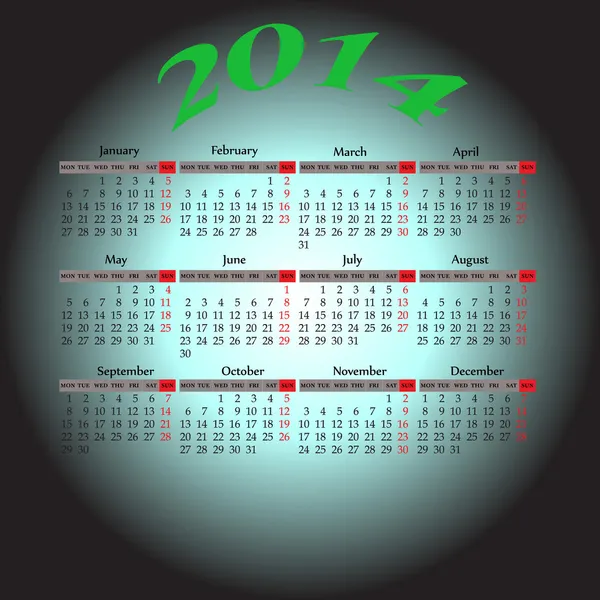 Kalender für das Jahr 2014 — Stockvektor