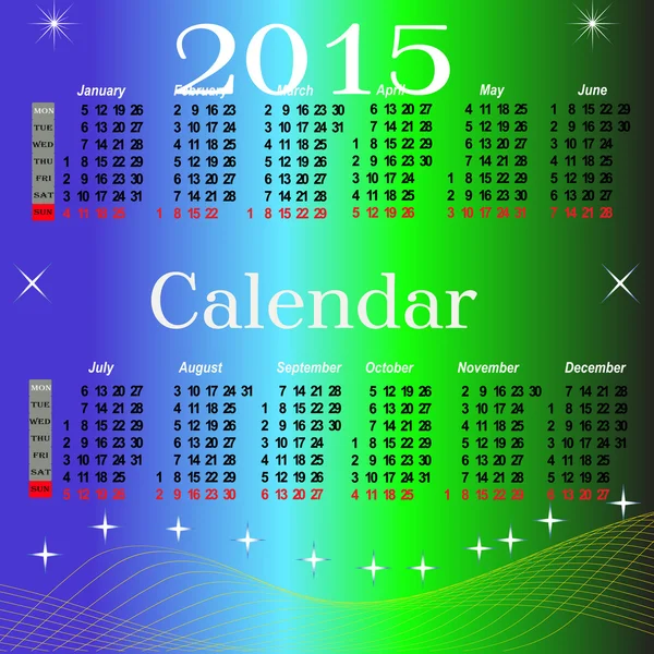 Calendário para o ano de 2015 — Vetor de Stock