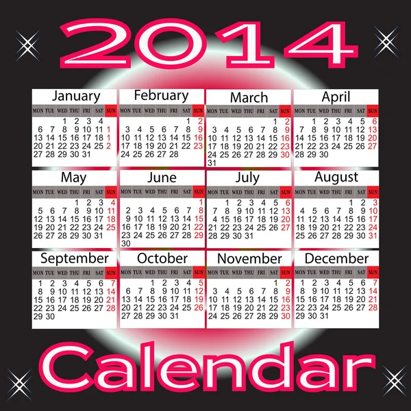 Calendar for2014 year — Stock Vector