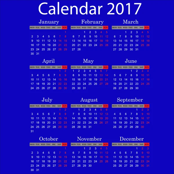 Calendário para 2017 ano — Vetor de Stock