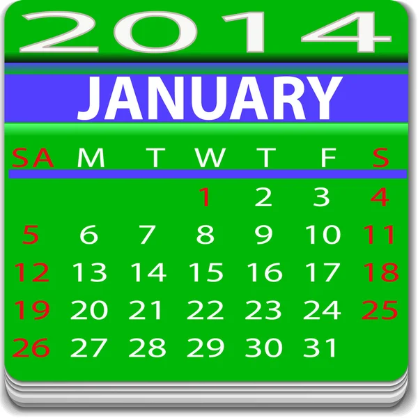 Calendario Gennaio 2014 anno . — Vettoriale Stock