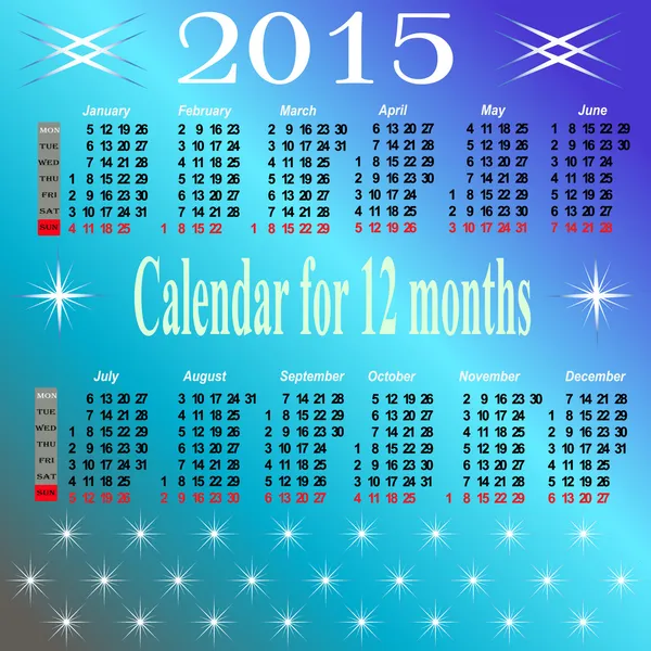 Calendário para 2015 ano . — Vetor de Stock