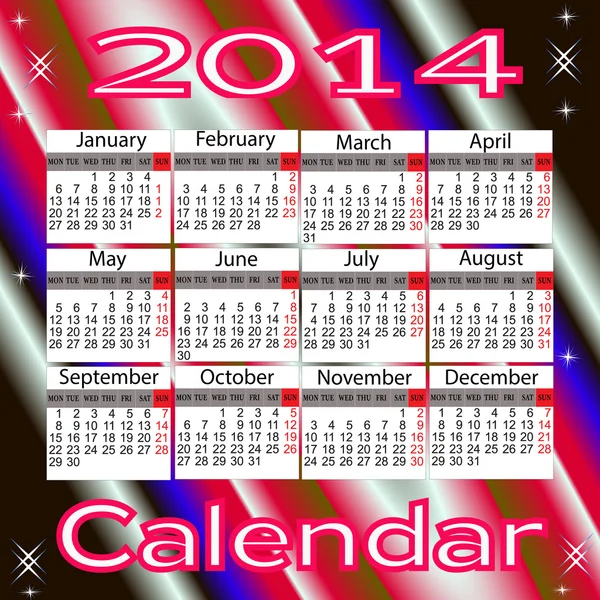 カレンダー2014年 — ストックベクタ