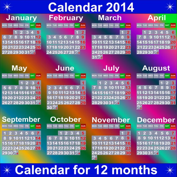 Calendário para 2014 ano . — Vetor de Stock