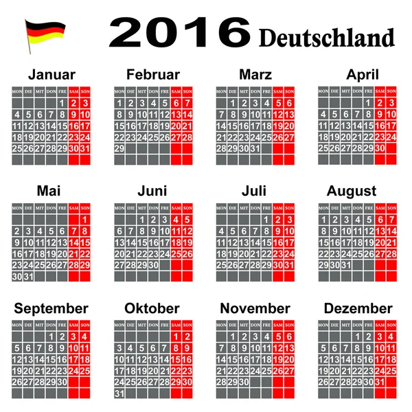 Kalender binnen 2016 Jahrs. — Stock Vector