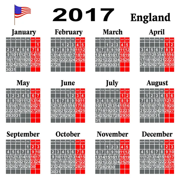 Calendário para 2017 ano. — Vetor de Stock