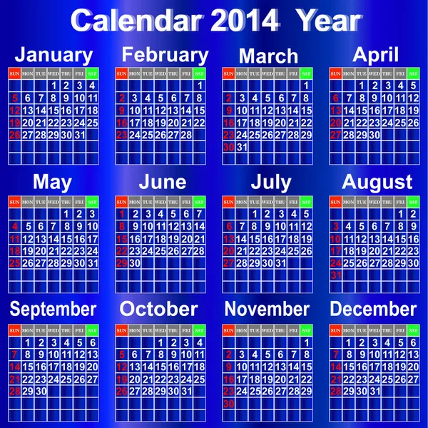 Kalender voor 2014 jaar. — Stockvector