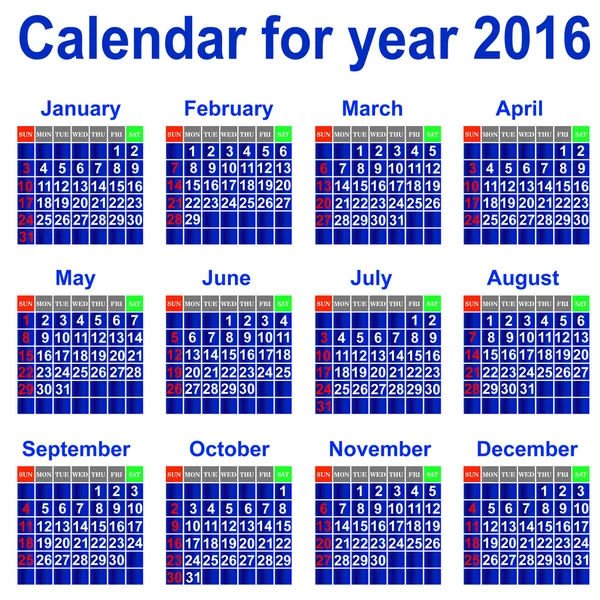 Calendar for 2016 year. — Stock Vector