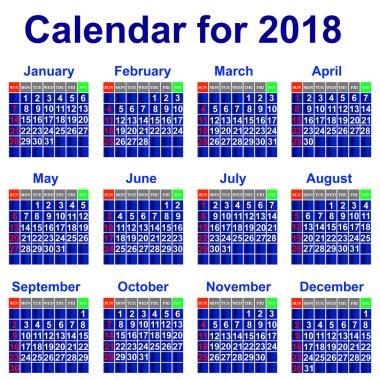 2018 Yıllık Takvim.