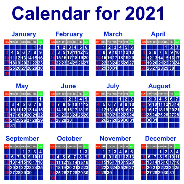 Calendario 2021 anno. — Vettoriale Stock