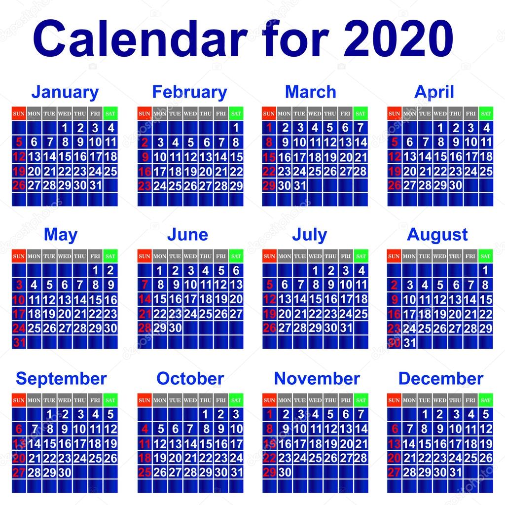 Calendar for 2020 year.