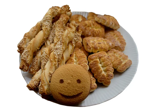 Produtos alimentares de padaria colocados sobre um fundo branco. — Fotografia de Stock