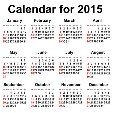 2015 yılı için takvim.