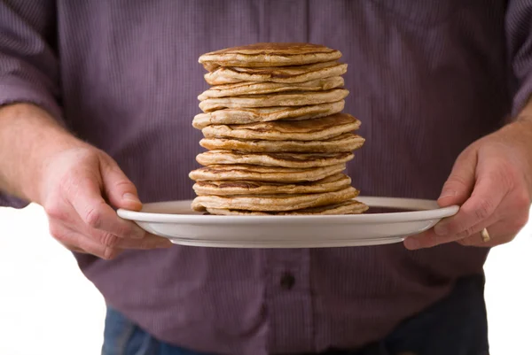 A large stack of steaming hot pancakes and syrup — Stock Photo, Image
