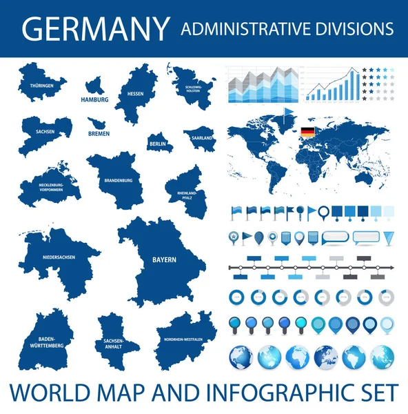 Saksa Valtion Hallinnolliset Divisioonat World Map Infographic Set Vektoriesimerkki — vektorikuva