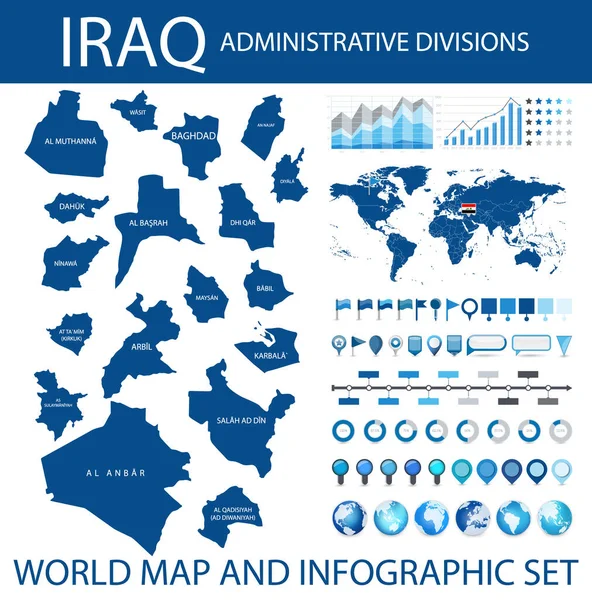 Iraq Administrative Divisions World Map Infographic Set Vector Illustration — Stockový vektor