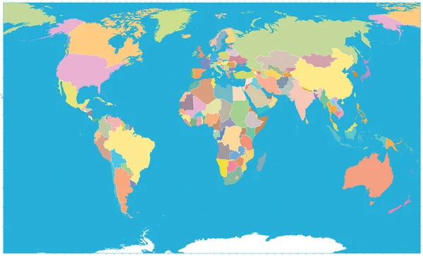 彩色世界地图空白 详细的世界地图矢量图解 — 图库矢量图片