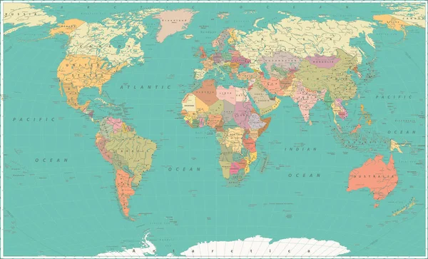 Mapa Del Mundo Estilo Vintage Gran Ilustración Detallada Del Vector — Vector de stock