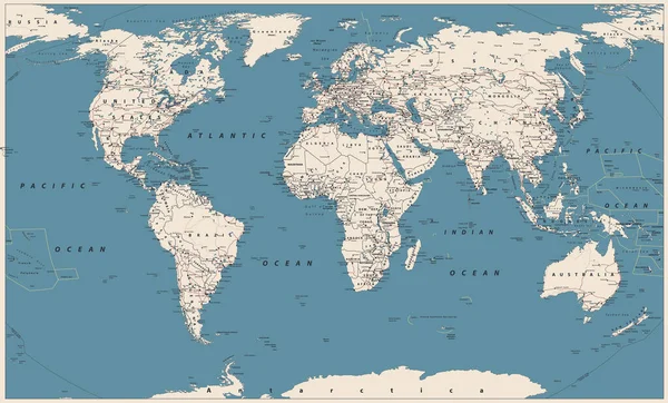 高度详细的世界地图: 国家，城市，水对象图库矢量图作者：© Livenart 113858568