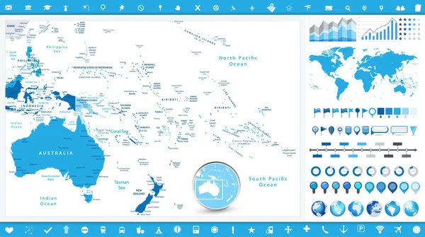 Australia Oceania Mappa Elementi Infografici Illustrazione Vettoriale Dettagliata Della Mappa — Vettoriale Stock