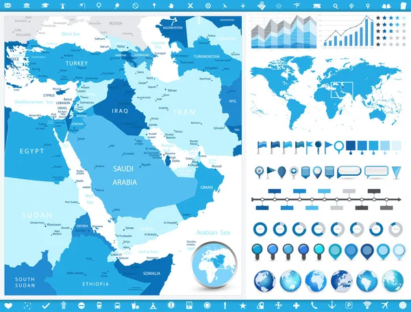 Oriente Medio Mapa Elementos Infográficos Ilustración Vectorial Detallada Del Mapa — Vector de stock
