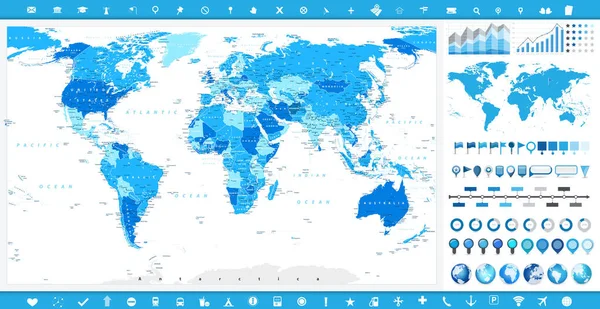 Gran Mapa Del Mundo Elementos Infográficos Ilustración Vectorial Detallada Del — Vector de stock