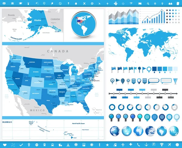 Usa Kaart Infografische Elementen Gedetailleerde Vectorillustratie Van Kaart — Stockvector