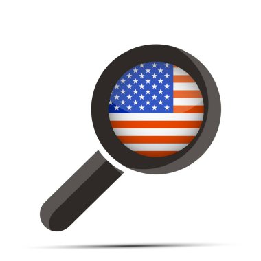 ABD bayrağıyla büyüteç şeklinde. Vektör illüstrasyonu.