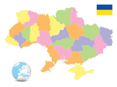 Beyaz üzerinde izole edilmiş Ukrayna idari haritası. Mesaj yok. Vektör illüstrasyonu.