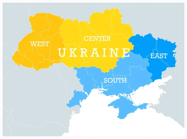 Ucraina Divisioni Geografiche Mappa Politica Paesi Dell Europa Orientale Suddivisi — Vettoriale Stock