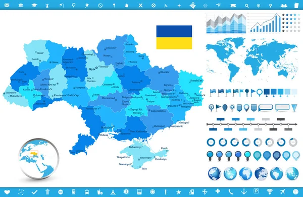 Українська Мапа Інформаційні Елементи Детальна Векторна Ілюстрація Мапи України Інфографічні — стоковий вектор