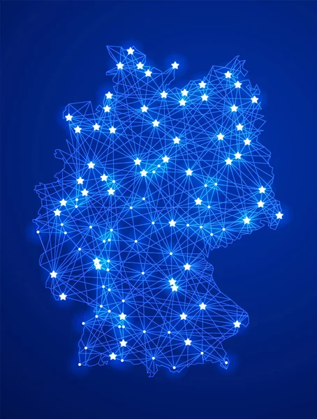 Mappa Della Rete Comunicazione Luminosa Della Germania Immagine Basso Poli — Vettoriale Stock