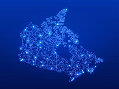Glowing communication network map of Canada. Abstract vector illustration.