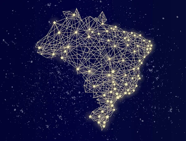 Glowing Map Brazil Night Sky Abstract Vector Illustration — Wektor stockowy