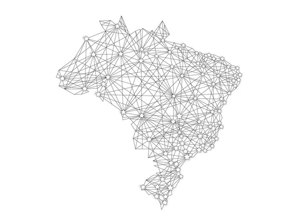 Mapa Red Comunicación Brasil Blanco Ilustración Abstracta Del Vector — Vector de stock