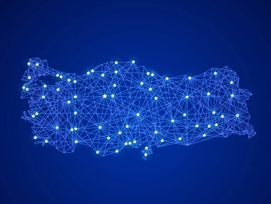 Türkiye 'nin iletişim ağı haritası. Soyut vektör illüstrasyonu.