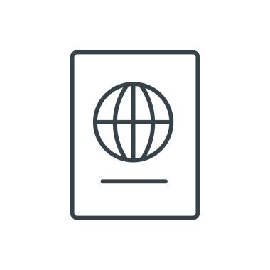 Pasaport ince çizgi simgesi. Web siteleri, web tasarımı, mobil uygulama, bilgi grafikleri için basit simge ögesi. Web sitesi tasarımı ve geliştirilmesi için ince satır simgesi, beyaz arkaplanda uygulama geliştirme