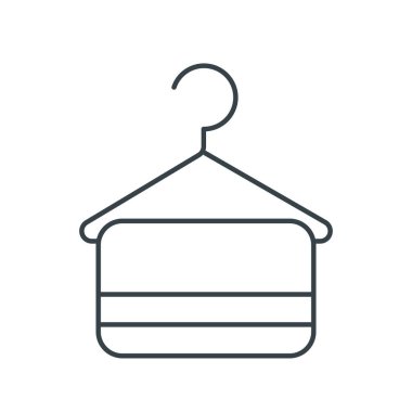 Havlu ince çizgi ikonlu askı. Web siteleri, web tasarımı, mobil uygulama, bilgi grafikleri için basit simge ögesi. Web sitesi tasarımı ve geliştirilmesi için ince satır simgesi, beyaz arkaplanda uygulama geliştirme