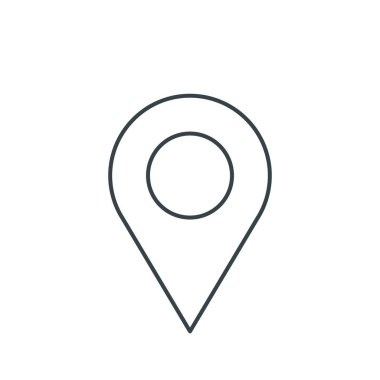 Harita işaretleyici ince çizgi simgesi. Web siteleri, web tasarımı, mobil uygulama, bilgi grafikleri için basit simge ögesi. Web sitesi tasarımı ve geliştirilmesi için ince satır simgesi, beyaz arkaplanda uygulama geliştirme