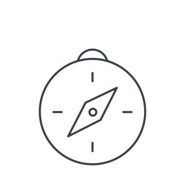 Seyrüsefer pusulası ince çizgi simgesi. Web siteleri, web tasarımı, mobil uygulama, bilgi grafikleri için basit simge ögesi. Web sitesi tasarımı ve geliştirilmesi için ince satır simgesi, beyaz arkaplanda uygulama geliştirme