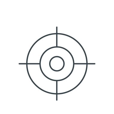 İnce çizgi simgesini hedef al. Web siteleri, web tasarımı, mobil uygulama, bilgi grafikleri için basit simge ögesi. Web sitesi tasarımı ve geliştirilmesi için ince satır simgesi, beyaz arkaplanda uygulama geliştirme