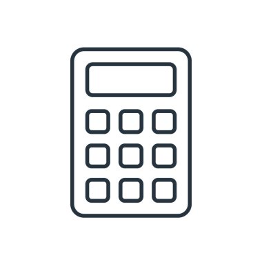 Hesap makinesi ince çizgi simgesi. Web siteleri, web tasarımı, mobil uygulama, bilgi grafikleri için basit simge ögesi. Web sitesi tasarımı ve geliştirilmesi için ince satır simgesi, uygulama geliştirme.